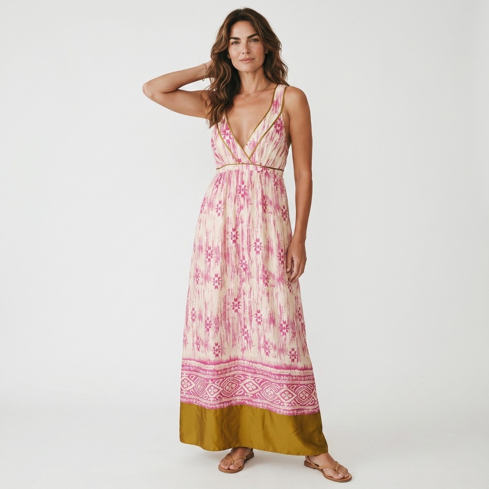 Ann Taylor Loft 100% Silk Sleeveless Maxi Dress Size 2 Empire Waist Boho Resort